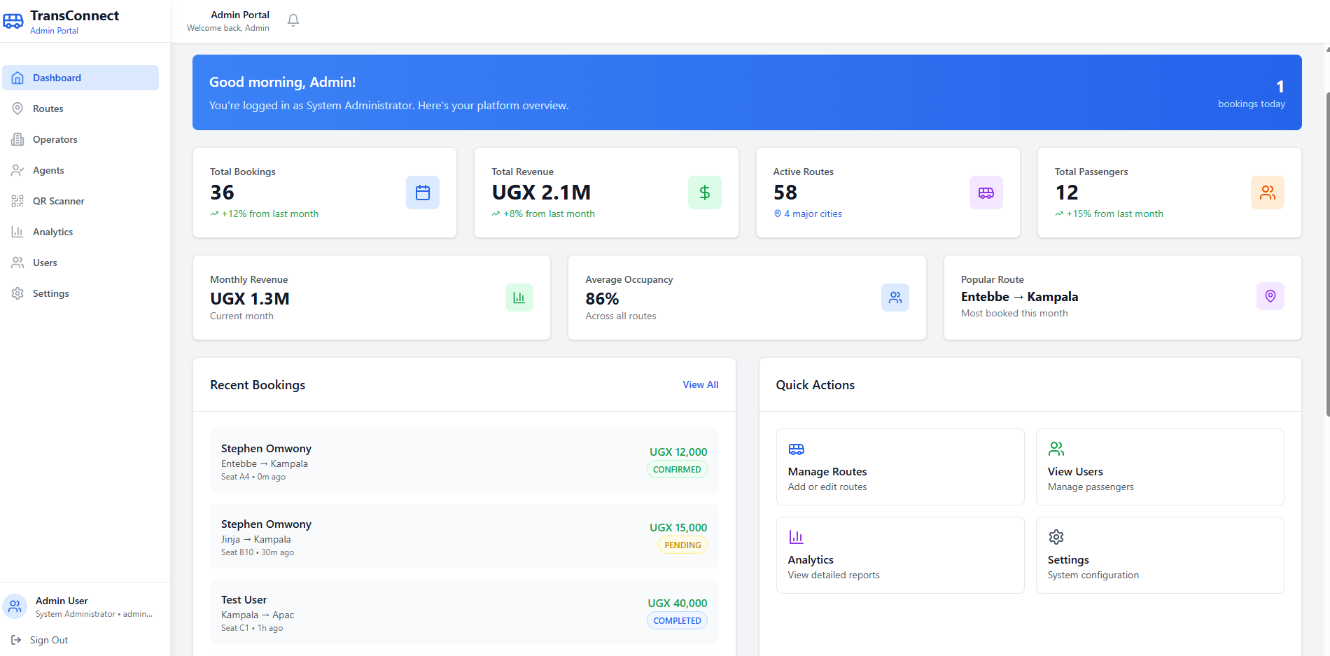 TransConnect Admin Dashboard